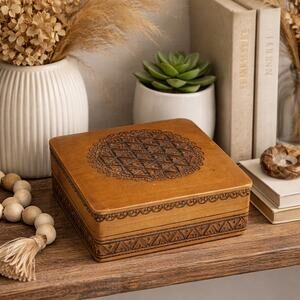 Vintage Polish Handcrafted Wooden Box Central European Pyrography Design